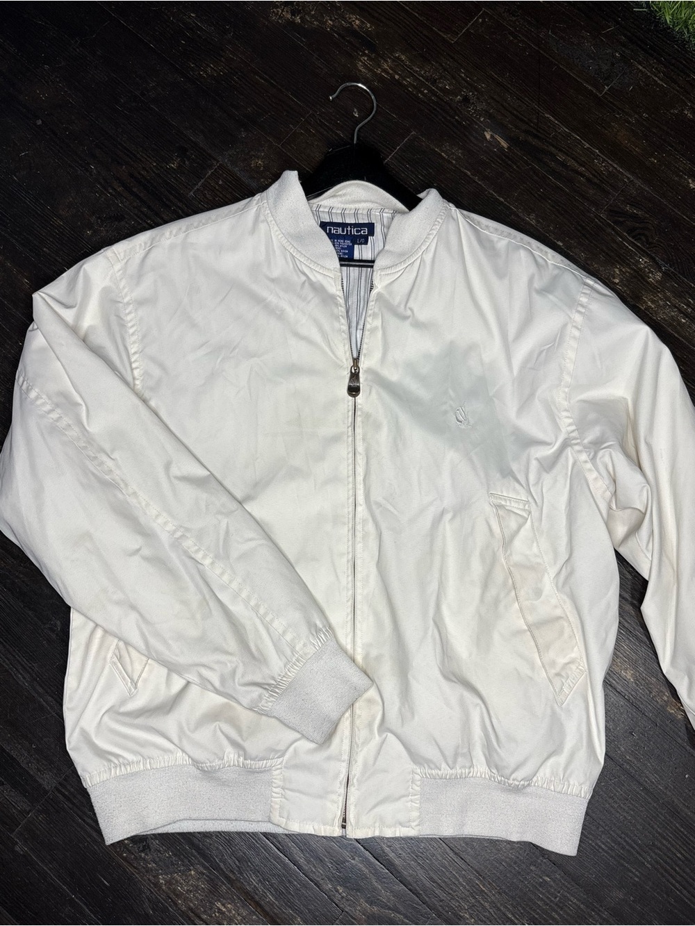 Vintage Nautica Bomber Jacket Mens L White Full Zip Embroidered Logo